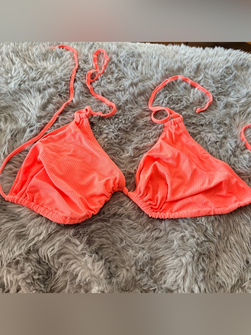Curvy Beach neon coral rib triangle top 3x